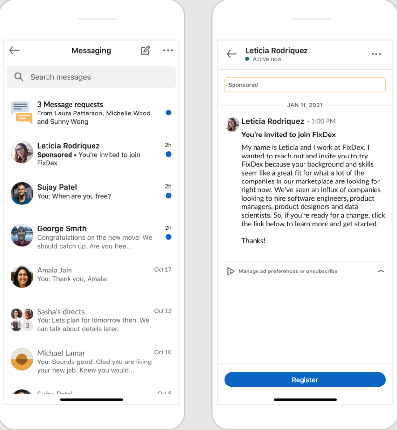 example of linkedin message ads